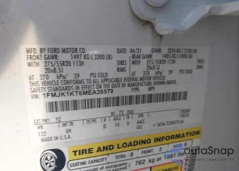 2021 Ford Expedition Limited Max z USA, uszkodzony, nr VIN 1FMJK1KT6MEA36579